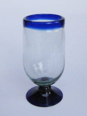 Cobalt Blue Rim Glassware / 'Cobalt Blue Rim' tall water goblets (set of 6) / These tall water goblets will embellish your table setting and give it a festive feel. Made from authentic hand blown recycled glass.